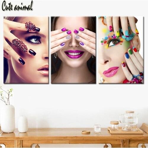 Makeup Nail Wall Store Salon Poster DIY Diamond Painting Full Square Round Drill Embroidery Woman Cross Stitch 3 pcs set