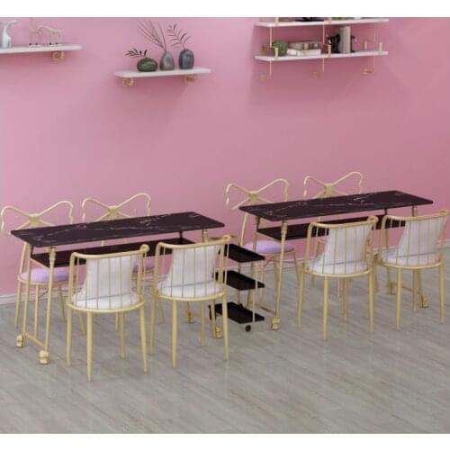 Gold black marble manicure table and chair single double table manicure table manicure shop table and chair set combination