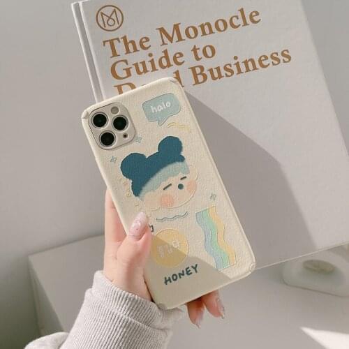 Retro kawaii Plush hat baby boy Korean fashion Phone Case For iPhone 11 12 Pro Max Xr Xs Max 7 8 Plus 7Plus case Cute Soft Cover