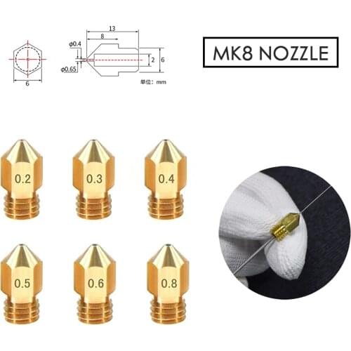 MK7 MK8 Nozzle 0.4mm 0.3mm 0.2mm 0.5mm Copper 3D Printers Parts Extruder Threaded 1.75mm 3.0mm Filament Head Brass Nozzles Part