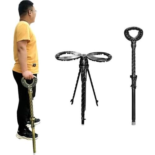 Multifunctional Folding Adjustable Height Cane Seat Solid Aluminum Alloy Cane Stool Crutch Chair Seat Camping Fishing Chair