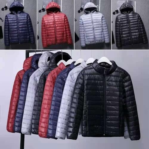 Spring and Autumn Fashion Boutique White Duck Down Solid Color Lightweight Mens Casual Hooded Down Jacket Male Down Jacket