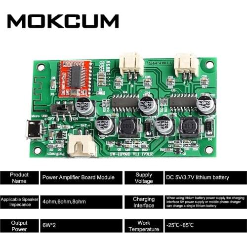 Digital Power Amplifier Board Module 2*6W Speaker Modification Board DC 5V/3.7V Connected to Lithium battery charging management