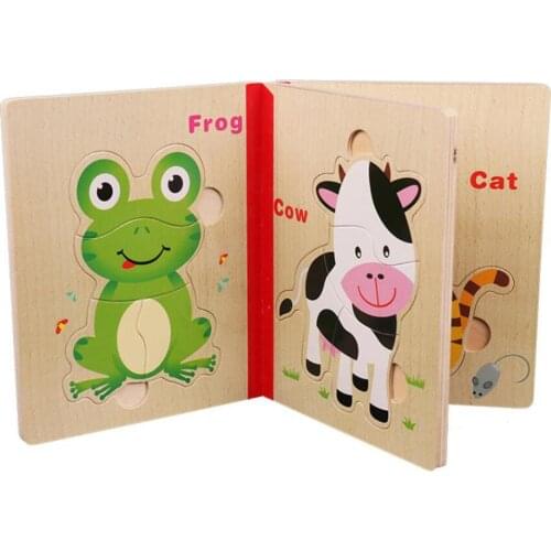 Montessori Toys 3d pazzle enfant book Wooden Toys for Children kids juegos educativos Cartoon Six Pages Intelligence Puzzle jigs