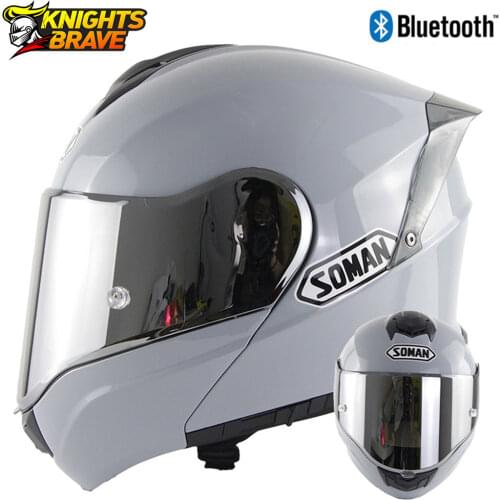 SOMAN Bluetooths Helmet Flip Up Dual Lens Cascos DOT Cool Motorcycle Helmet Full Face Casco Black Motorbike Helmets Modular ECE