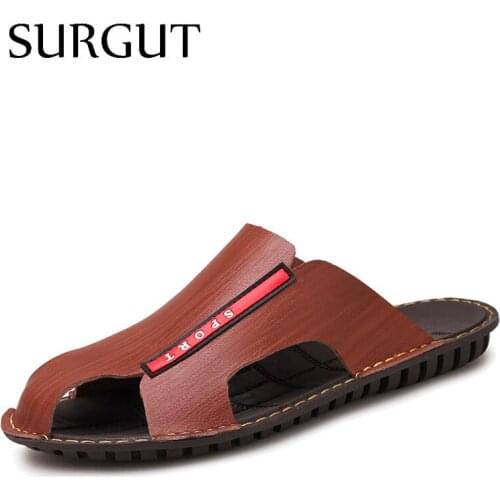 SURGUT Brand Summer Classic Men Soft Sandals Comfortable Men Summer Shoes Leather Sandals Men Roman Comfortable Men Size 38~44