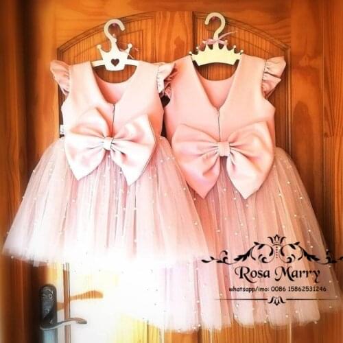 Cutness Pink Cheap Flower Girl Dresses for Weddings 2021 A Line Beaded Tulle First Communion Birthday Party Gowns for Toddlers
