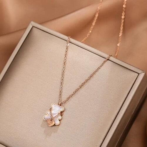 Never Fade 18 k Rose Gold Plated Natural Shell Bear Pendant Necklace Fashion Titanium Stainless Steel Jewelry Woman Accessory