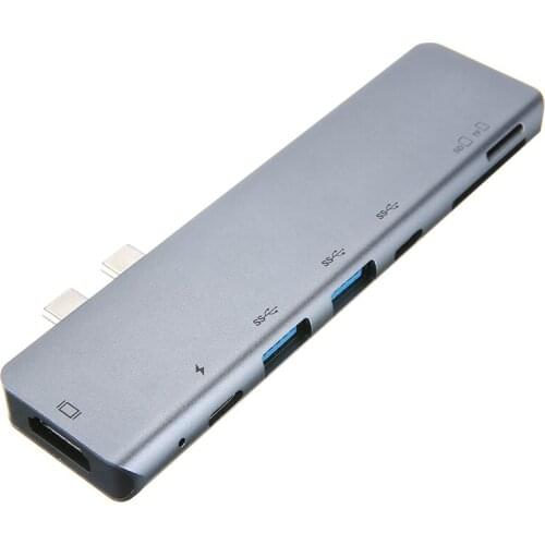 New Arrival 7-in-1 Dual Type-C USB 3.0 Hub Adapter Durable Aluminum Alloy 4K HDMI-compatible Adapter For PC Laptop