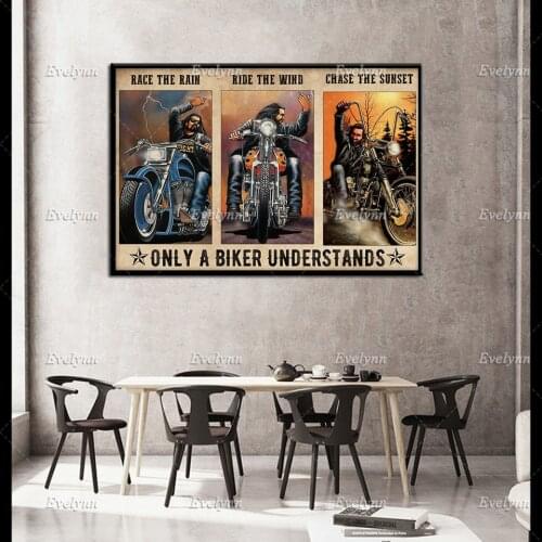 Motorcycle Racer Ride Biker Poster Race The Rain Only A Biker Understands Poster Wall Art Prints Home Decor Canvas Unique Gift