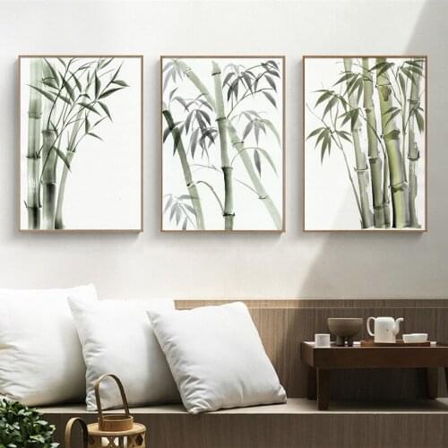 Bamboo Leaf Poster Zen New Chinese Unreal Abstract Ink Painting Print Wall Art Canvas Picture for Living Room Office Home Decor