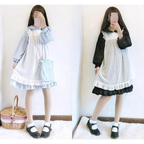 Lolita Dress Sweet Cute Kawaii Girls OP Princess Maid Vintage Ruffles Skirt Puff Sleeve Red Black Pink Women Skirt Round Collar