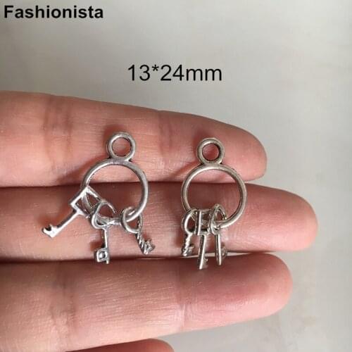40 pcs -Metal Key Charms, Key Embellishments,Scrapbook,Crafting,Jewelry Supplies,Steampunk Trinket,13*24mm Antique Bronze/Silver