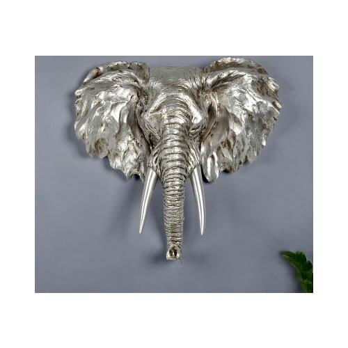 Sales Pure New arrival Home decoration elephant head resin animal head wall hanging board muons wall silver like fashion