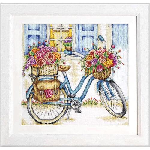 "Flower bicycle" 14CT Counted cross stitch kit 11ct Stamped printed fabric embroidery DIY needlework High Quality