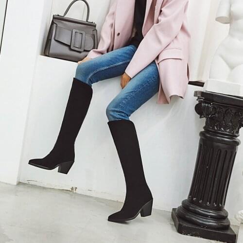 Knights' boots, pointed, thick heels, casual, all-around, high heels, pointed riding boots, high boots, army boots, large size 4