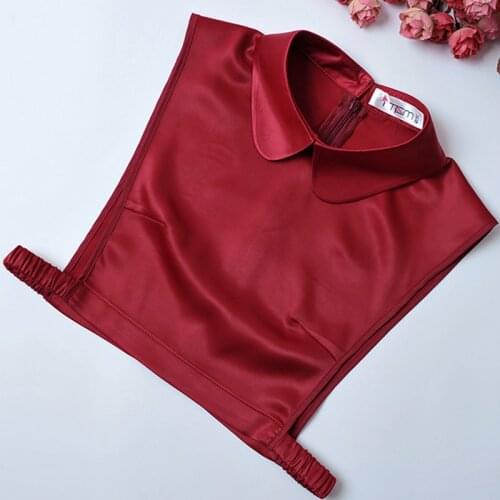 Detachable Lapel Choker Necklace Silk Fake False Wild Shirt Satin False Collar Embroidery Floral Blouse Clothes Accessories