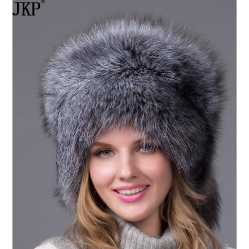 Silver Fox Fur Ushanka Hat 100%Real Fur . Silver fox With a fox tail, ear cap woman winter hat great circle