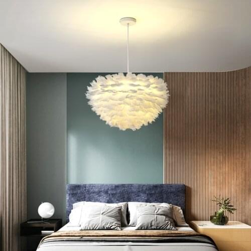 Modern White Feather Pendant Lights for Kitchen Bedroom Living Room Ceiling Pendant Light