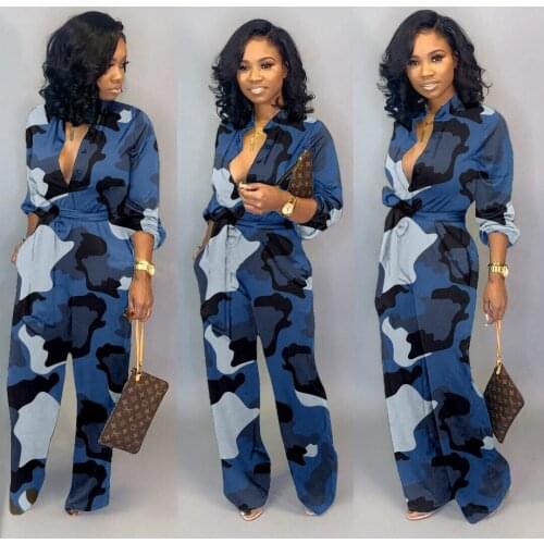 VAZN 2021 Hot Popular Camouflage Casual Daily Overalls Full Sleeve Plus Size High-end Women Slim Wide Leg Jumpsuits