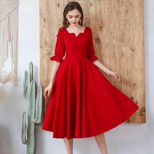 Evening Dress 2021 New Satin Classic Red Zipper Slim Mid-length Evening Gown Robe De Soiree Plus Size Party Dress Bride Toast