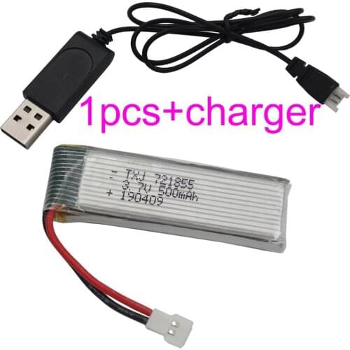 XINJ 1pcs+charger 3.7V 500mAh 25C for H07 U815A U818A U81 RC Quadcopter Helicopter Drone Li-Polymer battery Lipo JST plug 721855