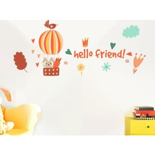 Hello Friend Rabbit Carrot Hot Air balloon Wall Sticker Home Decoration For Kids Living Room Bedroom Background Wall Decal