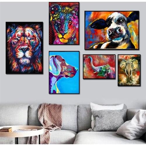 Animals Graffiti Art Canvas Paintings Abstract Elephant Leopard Lion Colourful Poster Print Wall Art Picture for Room Home Decor