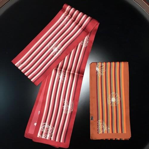 160*13cm New Style Vertical Stripes Hand-Painted Branches Small Flowers Printed Twill Weave Silk Womens Strip Scarves