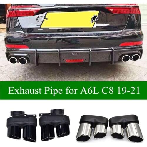 2 PCS Double Exhaust Muffler Pipe For Audi A6L C8 Update S6 2019-2021 Stainless Steel Exhausts System Car Accessories