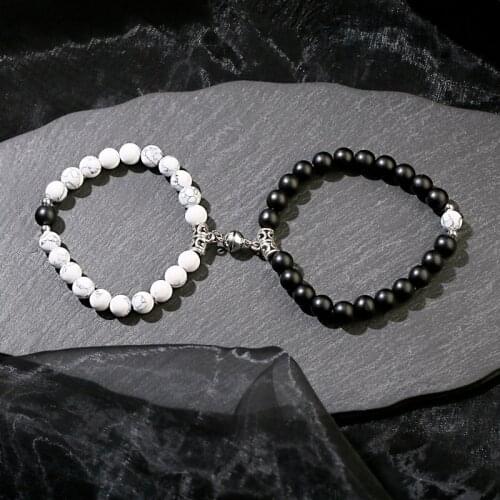 2pcs/set Couple Jewelry Natural Stone Beads Yoga Charm Braided Bracelet Fashion Magnet Lover Bracelet Pulseiras Masculina