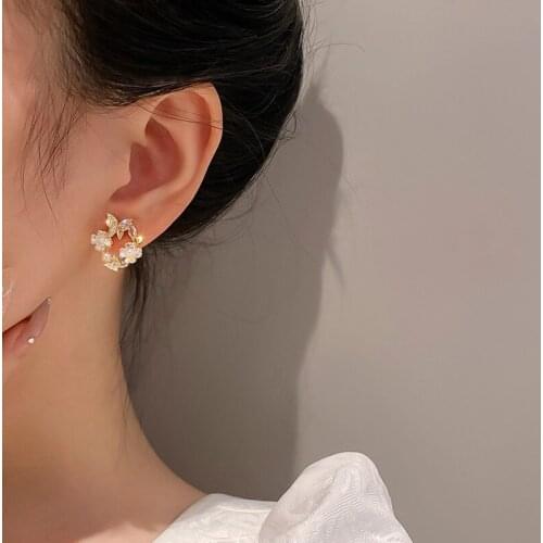 2021 New Arrival Gold Plated Stud Earrings Shell Flower Micro Zircon Butterfly Sweet Small Earrings Exquisite Party Jewelry
