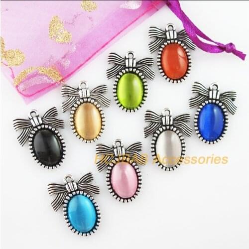 8 New Knot Charms Tibetan Silver Tone Retro Mixed Cat eye Stone Pendants 19.5x25mm