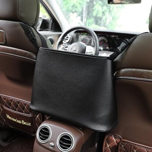 Car Accessories Interior Decoration Advanced Car Net Pocket Handbag Holder Between Car Seat Storage PU Leather Black Organizer