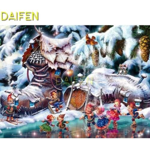 DIY 3D Diamond mosaic Full Round Diamond painting Cross stitch Full Square Diamond embroidery snow shoe people skating Pine nuts