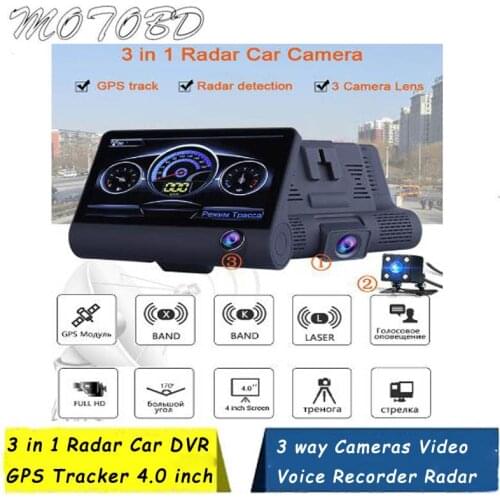 English Russian 3 in 1 Radar Car DVR GPS Tracker 4.0 inch 3 way Cameras Video Voice Recorder Radar Detector dashcam Camcorder