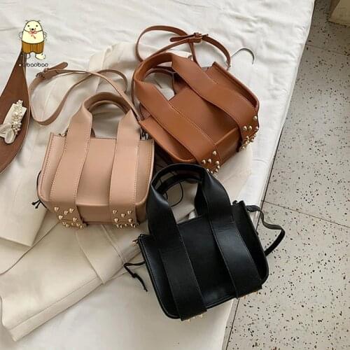 Beibaobao Retro Wide Shoulder Strap Handbag Simple Temperament Single Shoulder Bag New Trendy Rivet Bag Womens Bag