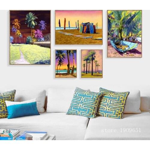 No frame mediterranean sea coconut trees landscape canvas printings oil painting printed on cotton wall art decoration picture