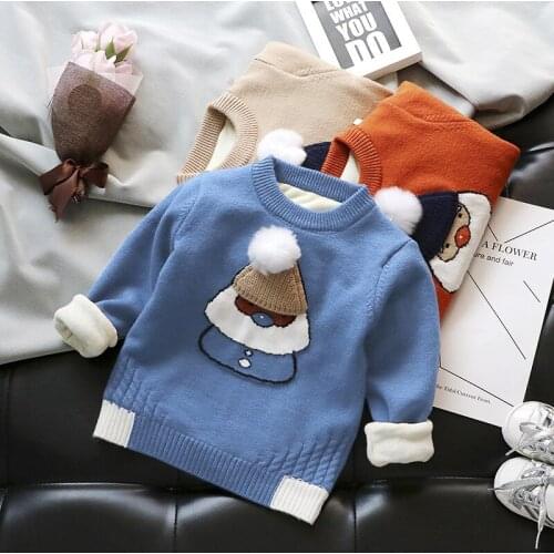 Childrens Sweater Plush Christmas 2021 Autumn / Winter Boys' T-shirt Pullover Sweater Thickened Childrens Top Sweaters
