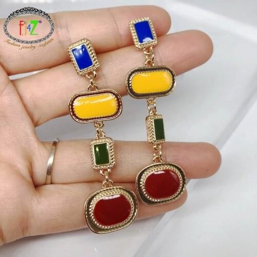 F.J4Z 2020 Trend Earrings for Women Fashion Enamel Geometric Link Dangle Earring Lady Cocktail Jewelry Christmas Gifts Dropship