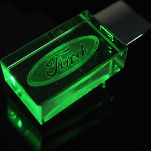 Crystal USB Stick 2.0 with LED Ford Car Logo 4GB 8GB 16GB 32GB USB Flash Drive Memory Disk Pen Drive Custom Your Logo Best Gifts