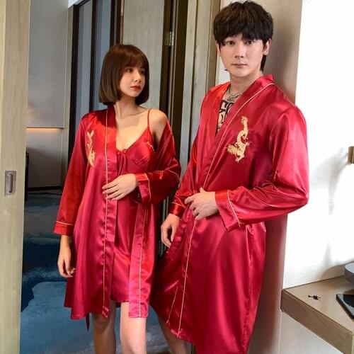 Female Silk Kimono Robe Lovers Couple Nightgown Bath Gown Sleepwear Men Large Nightwear Soft Bathrobe Oversized Satin Nightgown