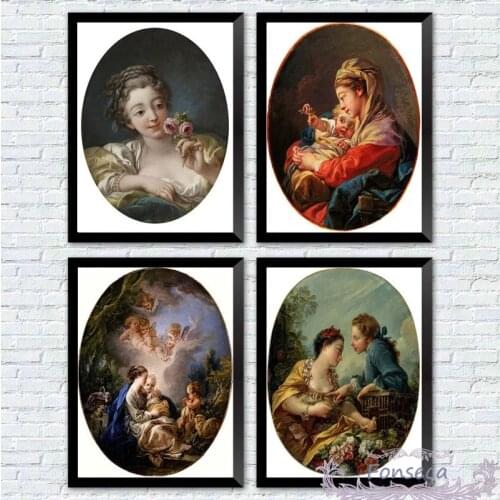 Classical European Palace Style Woman Baby Canvas Paintings Dame Landscape Poster Printed On Cotton Wall Art Picture Decoration