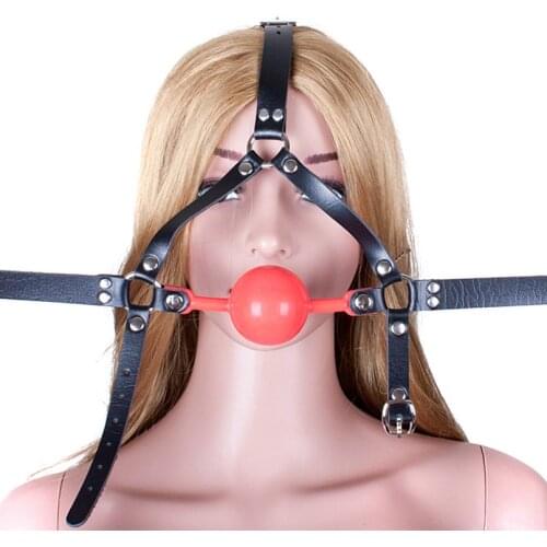 48mm Ball Gag Open Mouth Gag PU Leather Head Harness Bondage Silicone Gag with Lock Adult Games BDSM Sex Toys for Couple Women