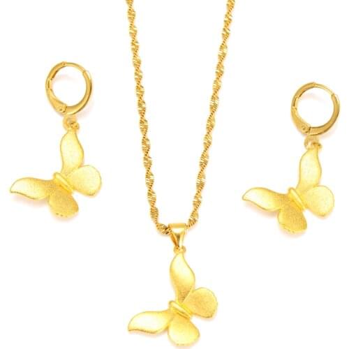 Gold Dubai india Vintage African butterfly Jewelry Sets for Women Fashion Charms Necklace Earrings Wedding Jewelry Sets Gift