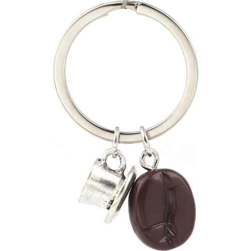 DoreenBeads Creative Keychain & Keyring Silver Color Coffee Bean Charms Car Key Holder Bag Women Hanging Jewelry Gifts 48mm, 1PC