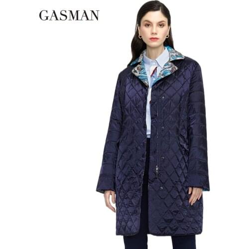 GASMAN womens spring jackets 2021 Warm Thin Cotton Jacket female Long Women autumn coat Windproof Floral Turtleneck parka 20122