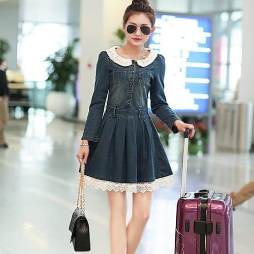 Hot Sale 2020 New Fashion Brand Women Summer Jeans Lace Dress Girl Casual Denim Dress Vestidos Free Shipping