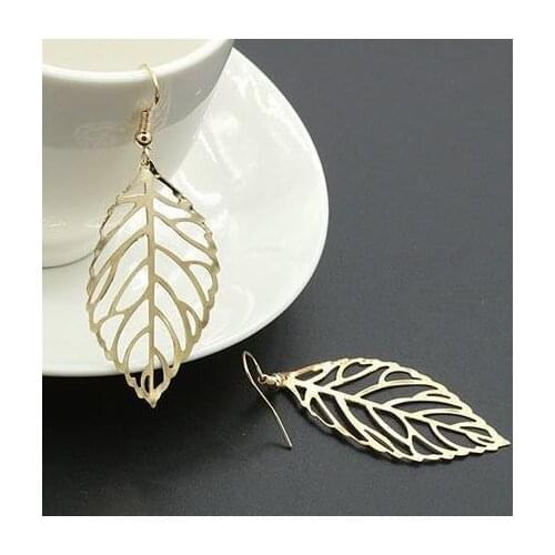 Hot Fashion Wholesale Jewelry Hollow Metal Leaves Dangling Long Statement Drop Earrings For Women Free Shipping