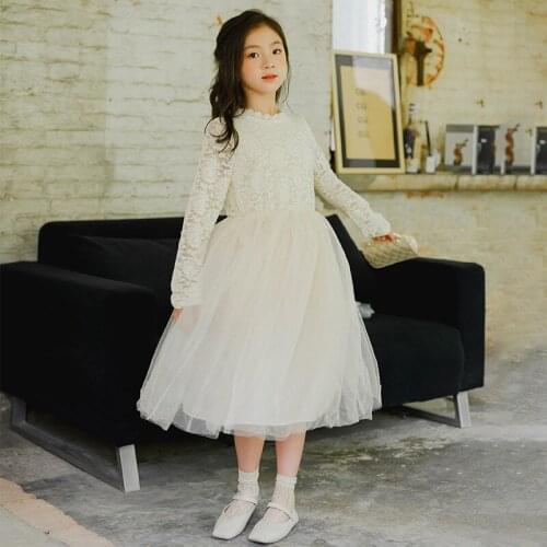 LucaLucky Fashion 2021 Princess Girls Dresses Lace Floral Patchwork Mesh Dress Children Costume Kid Dresses Girl Wedding Vestido